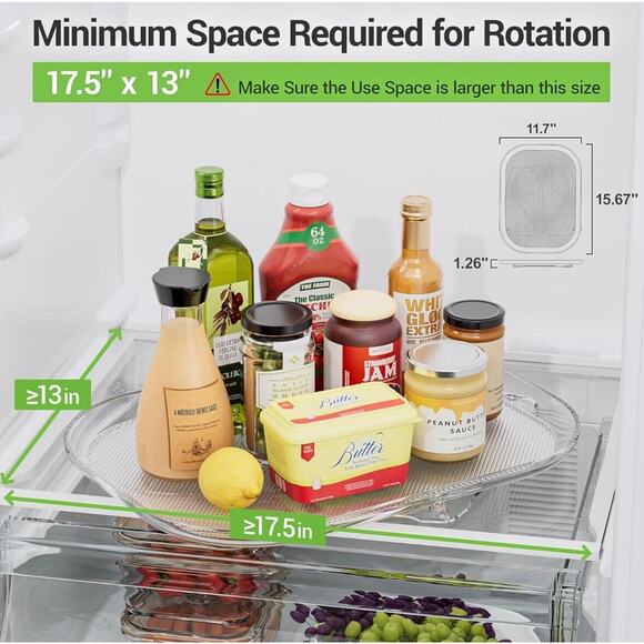 Lamu Lazy Susan Turntable Organizer for Refrigerator 15.67'' X 11.73”Rectangular - Picture 7 of 8